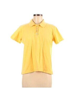 Vintage Talbots Yellow Short Sleeve Polo Shirt Medium 100% Cotton Womens Top